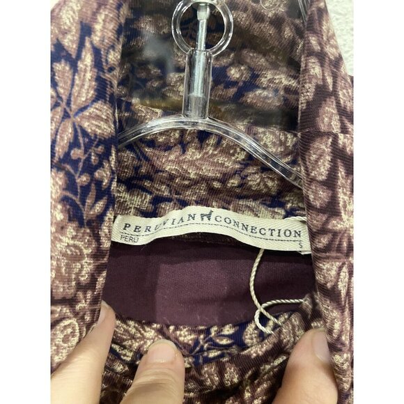 Peruvian Connection Shirt Womens Small Brown Floral Turtleneck Long Sleeve - Picture 3 of 5